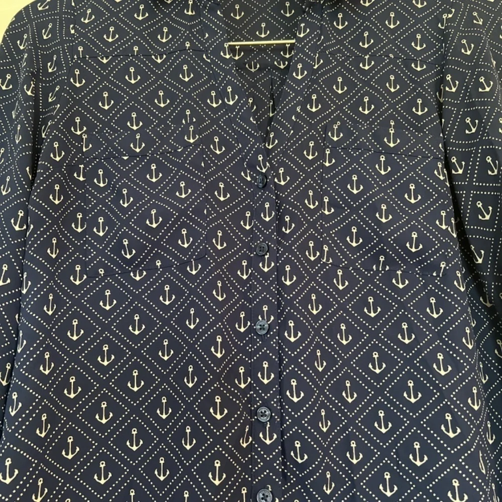 Express The Portofino Shirt Navy Blue White Anchors Nautical